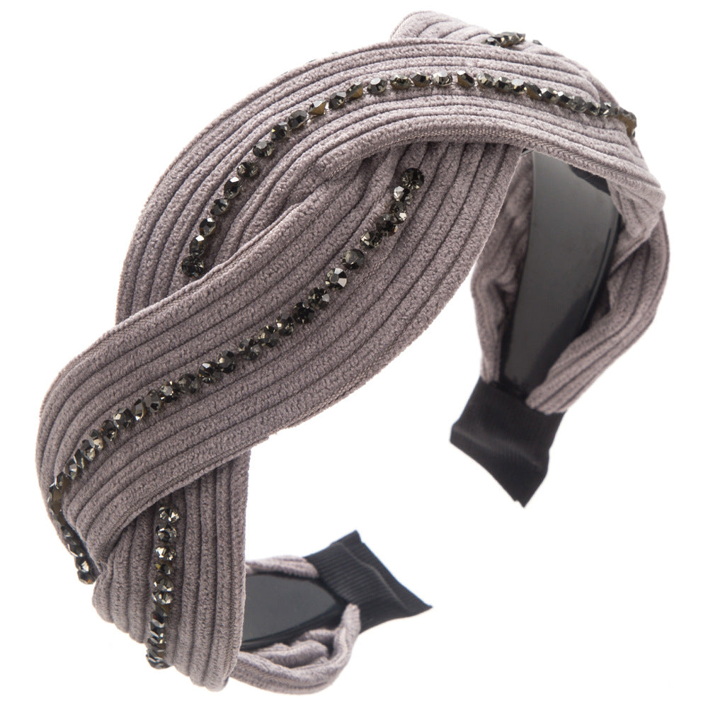 South Korea's Dongdaemun light luxury retro style wide-brimmed headband rhinestone cross high-quality hairpin versatile anti-slip headband women