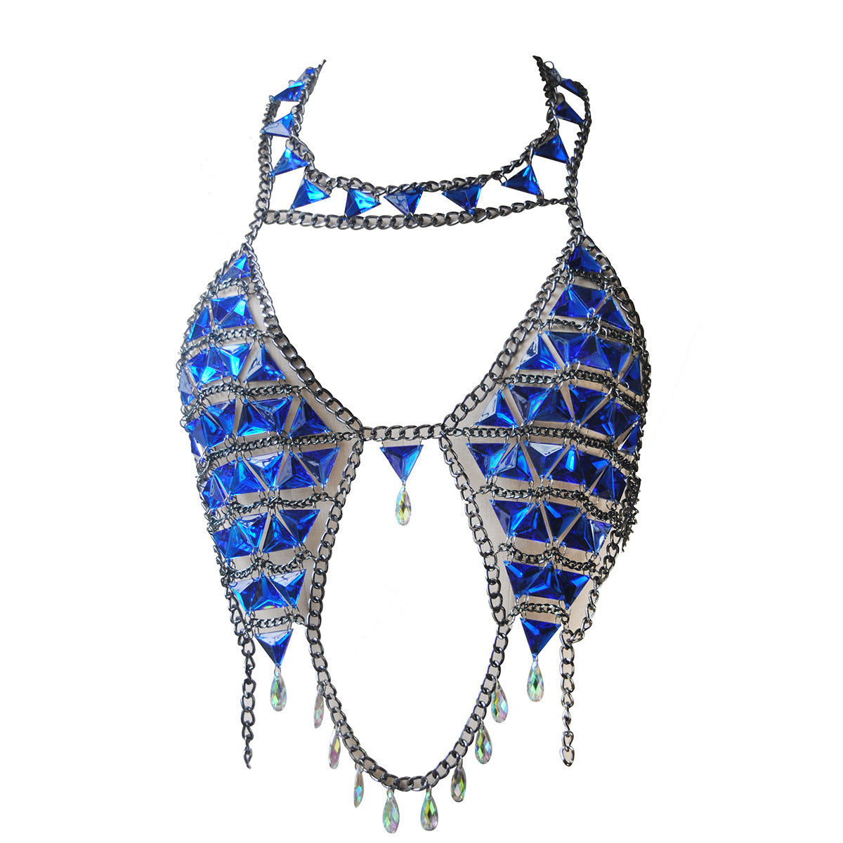 New European and American cross-border summer accessories fashionable sexy acrylic blue chest chain crystal beach bra body chain