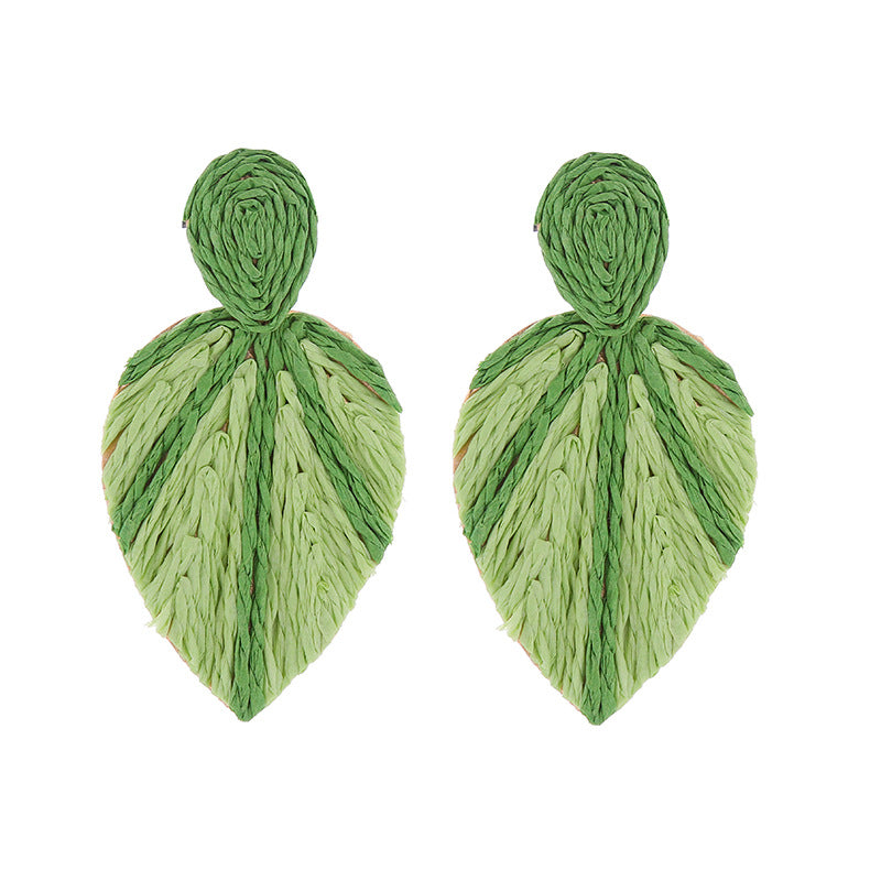 European and American new retro bohemian style earrings women's personality versatile raffia leaf earrings