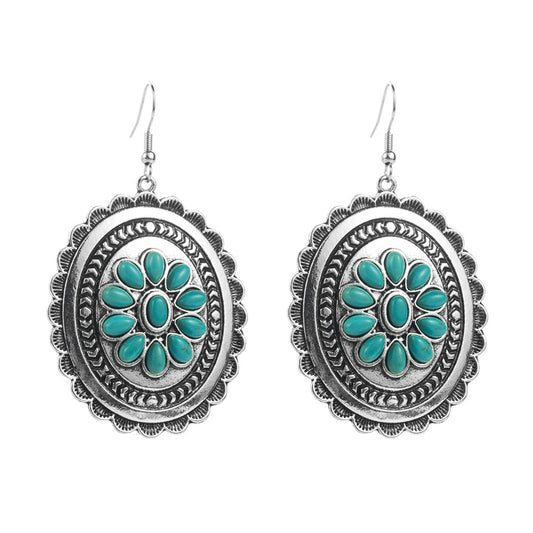 Cross-border European and American independent station exaggerated turquoise earrings retro fashion new geometric multi-layer long earrings wholesale