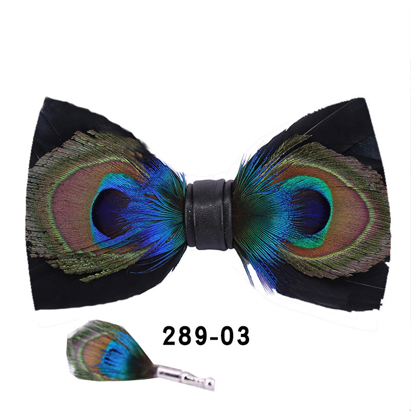 289 male bow tie peacock big eyes blue feather wedding groom male wedding best man bow in stock