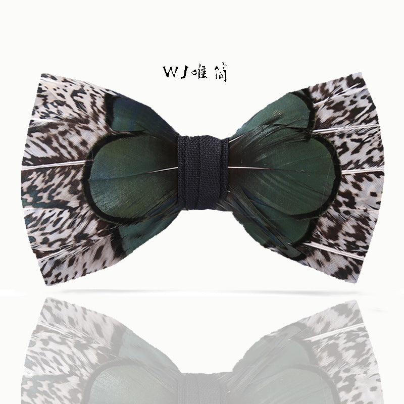 fresh green black and white striped feathers male host best man group butterfly wedding bow tie spot