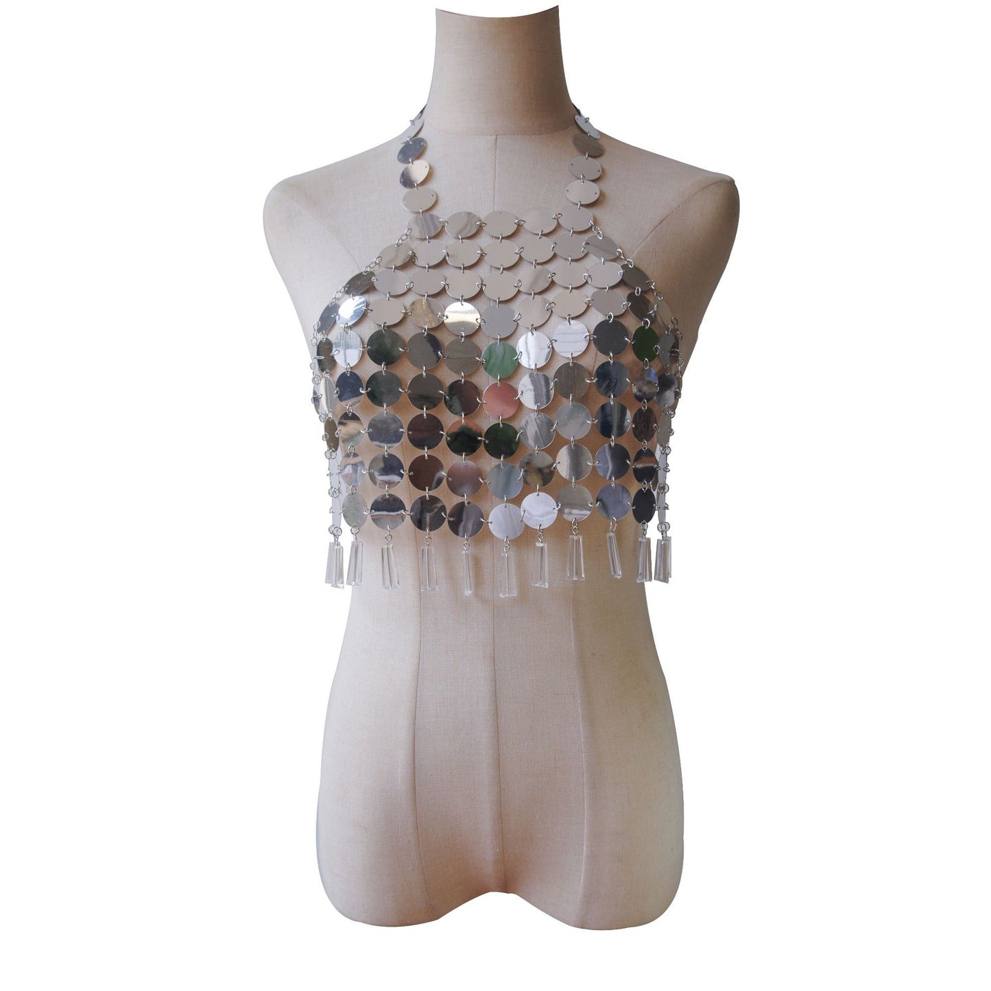 New European and American sexy fashion stage performance jewelry, crystal tassels, halterneck cut-out chest chain, sequins, body chain