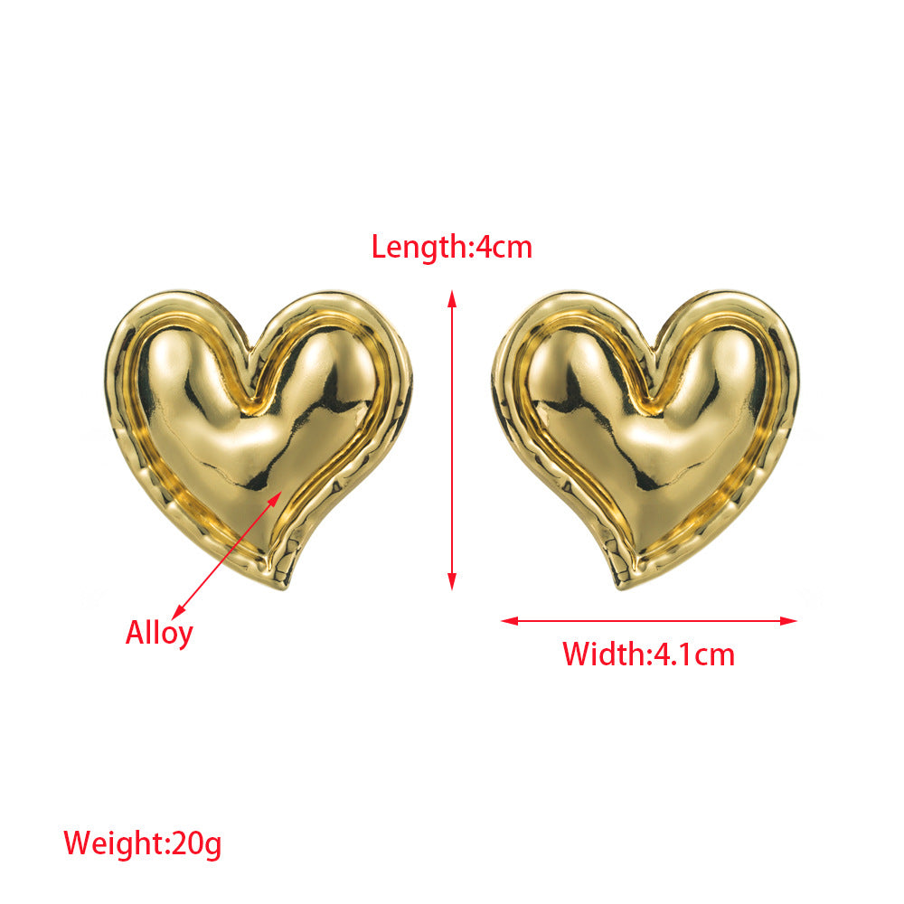 vintage vintage plain gold love heart S925 silver needle earrings women's European and American cross-border new temperament high-end earrings