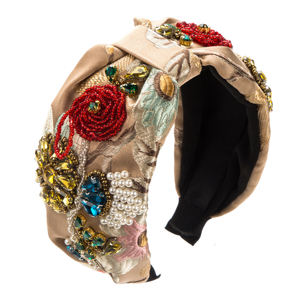 European and American baroque fabric, wide-brimmed headbands, female Internet celebrity trends, diamonds, crystal flowers, pearls, temperament, personality hair accessories