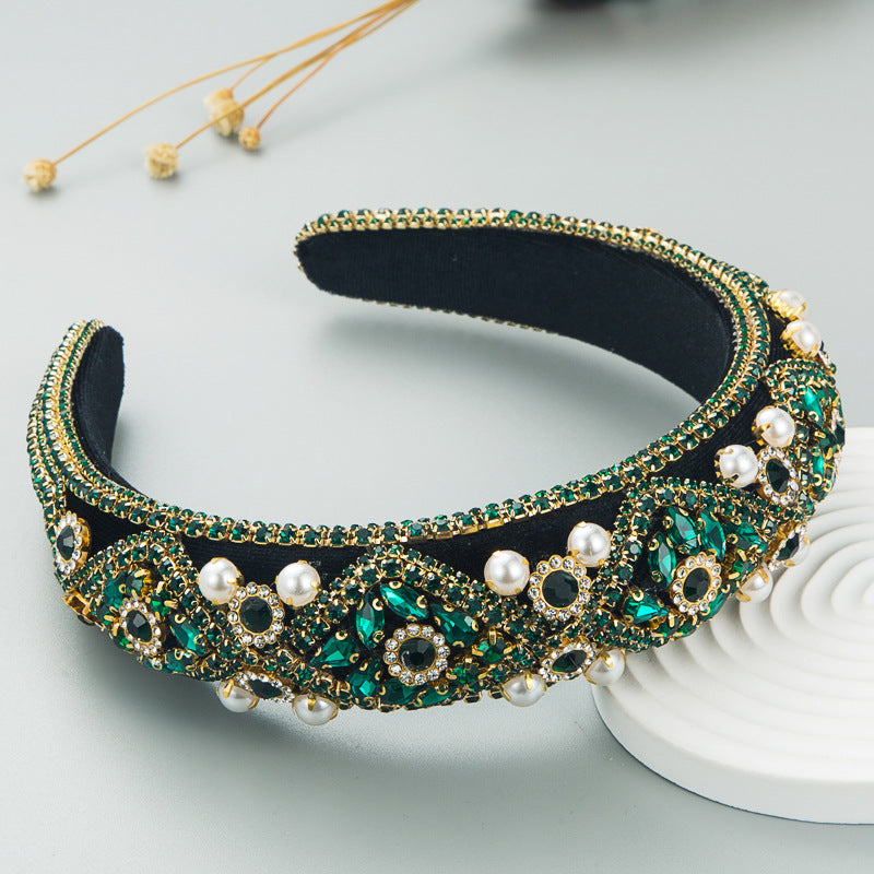 Heming headbands, women, Europe and the United States, cross-border supply wholesale, new heavy craftsmanship, diamond-encrusted pearl velvet retro sponge headband