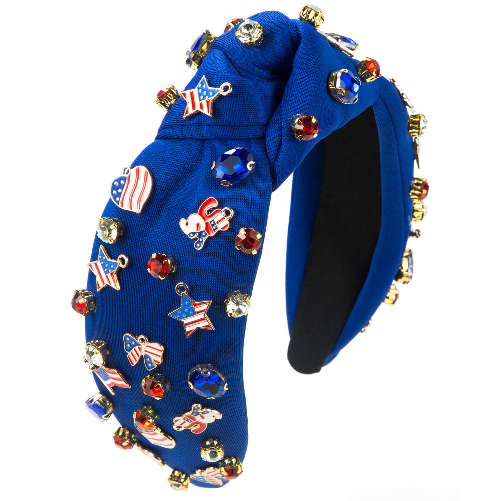 European and American new American flags, Independence Day headbands, sandwich fabrics, hand-sewn glass diamonds, national flag accessories, dripping oil hair accessories