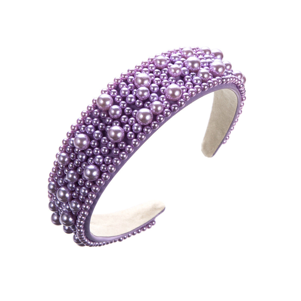 European and American hot-selling Internet celebrity temperament handmade Korean version of the headband nail pearl wide edge high-end fashion and versatile headband wholesale