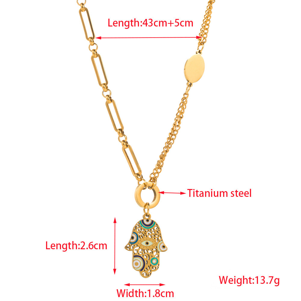 European and American new temperament, high-end delicate titanium steel double-layer necklace, simple and versatile, round palm pendant, clavicle chain