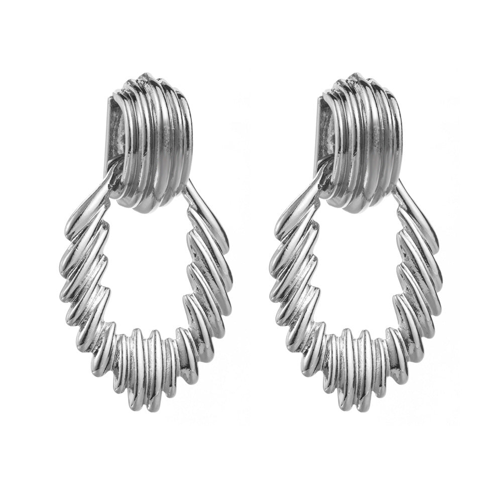 European and American cross-border heavy industry exaggerated trend alloy silver needle earrings female cold wind metallic earrings earrings