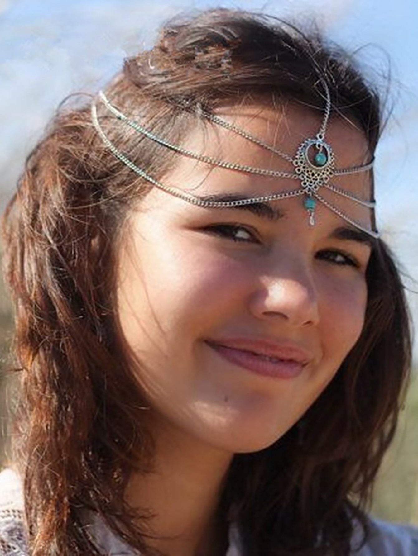 The new foreign trade hair ornament is European and American retro ethnic style hollow turquoise water drop tassel multi-layer simple hair head bracelet