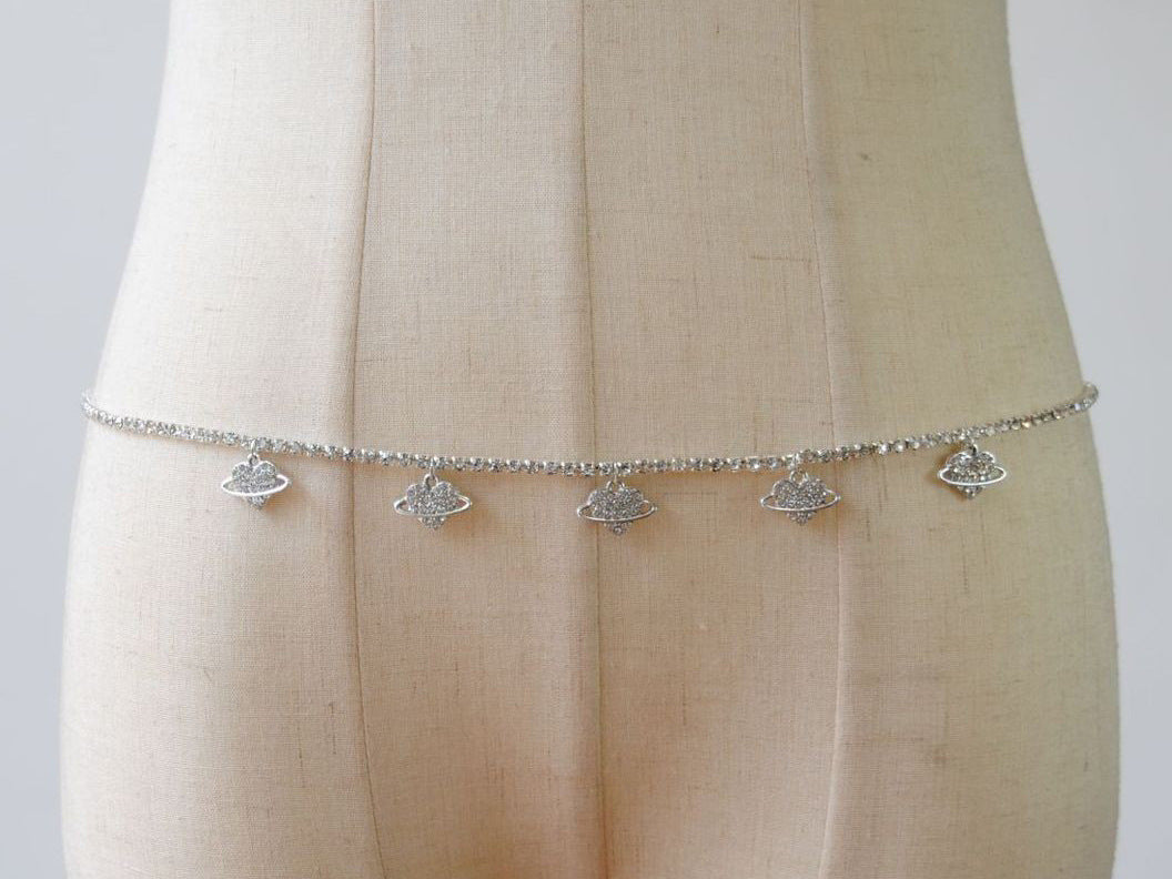 New European and American cross-border new fashion love rhinestone silver-plated waist chain popular simple heart-shaped body chain