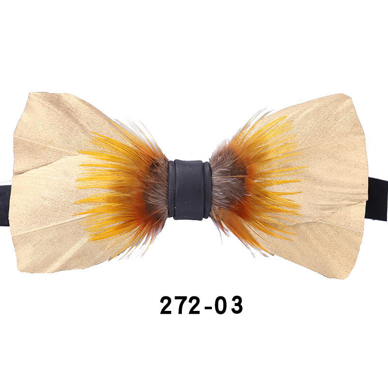 272 Golden Glitter Feather Wedding Groom Groomsman Butterfly Wedding Shirt Men's Yellow Bow Tie Flower