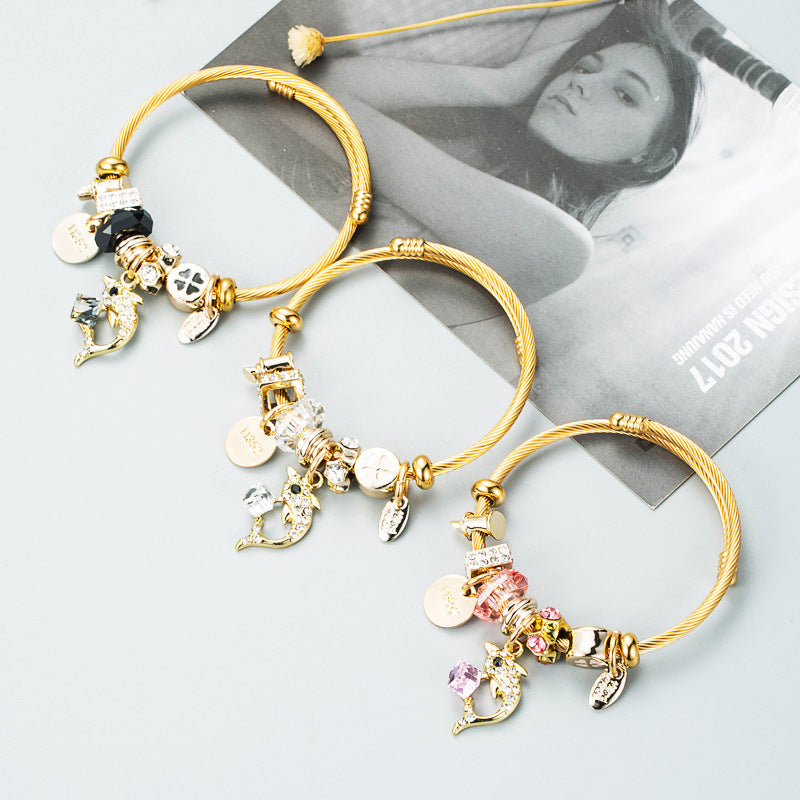 European and American fashion trends, niche designs, personalized DIY multi-element bracelets, women's simple gold bracelets, bracelets, accessories