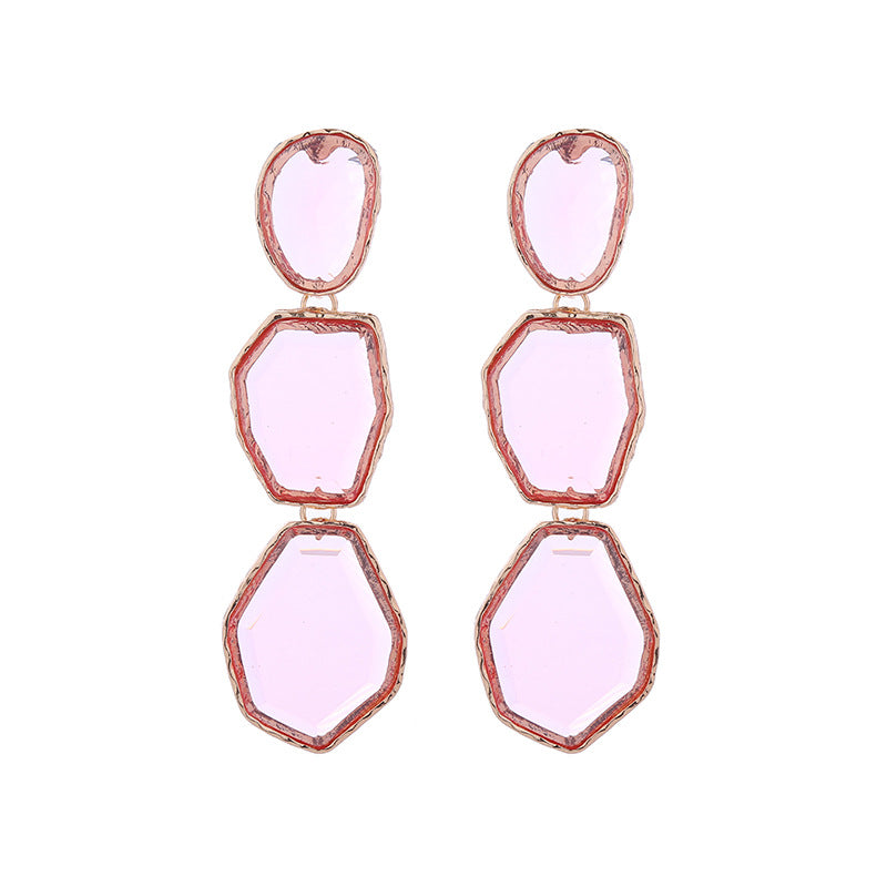 Fashion trend new alloy transparent resin earrings women's long multi-layer irregular geometric earrings wholesale