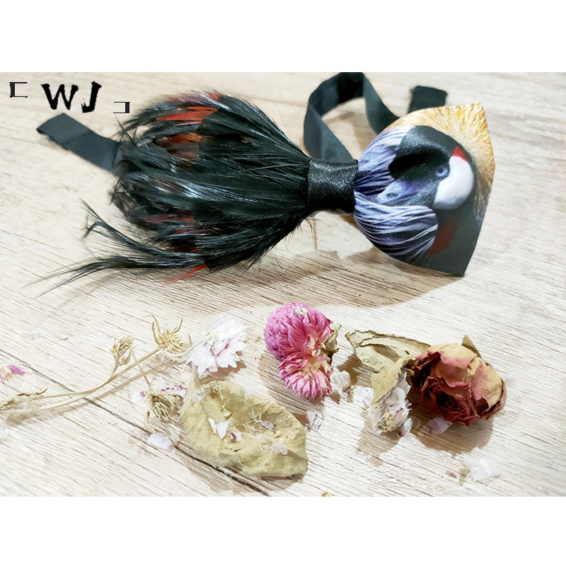 feather handmade bow tie men's best man groom wedding dress bow business collar flowers