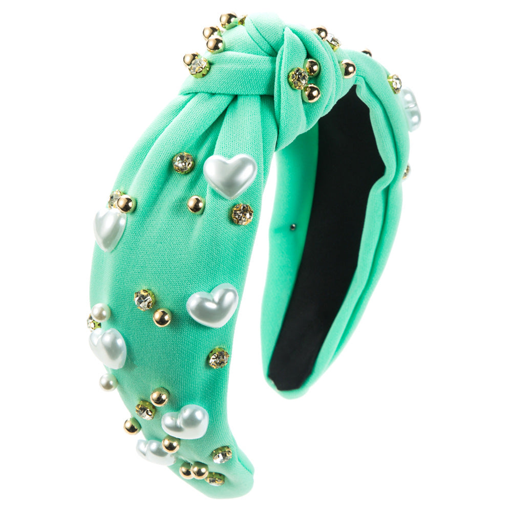 European and American fashion trends, love pearl headbands, women's wide edges, knots, beads, versatile, high skull hair accessories, cross-border supply