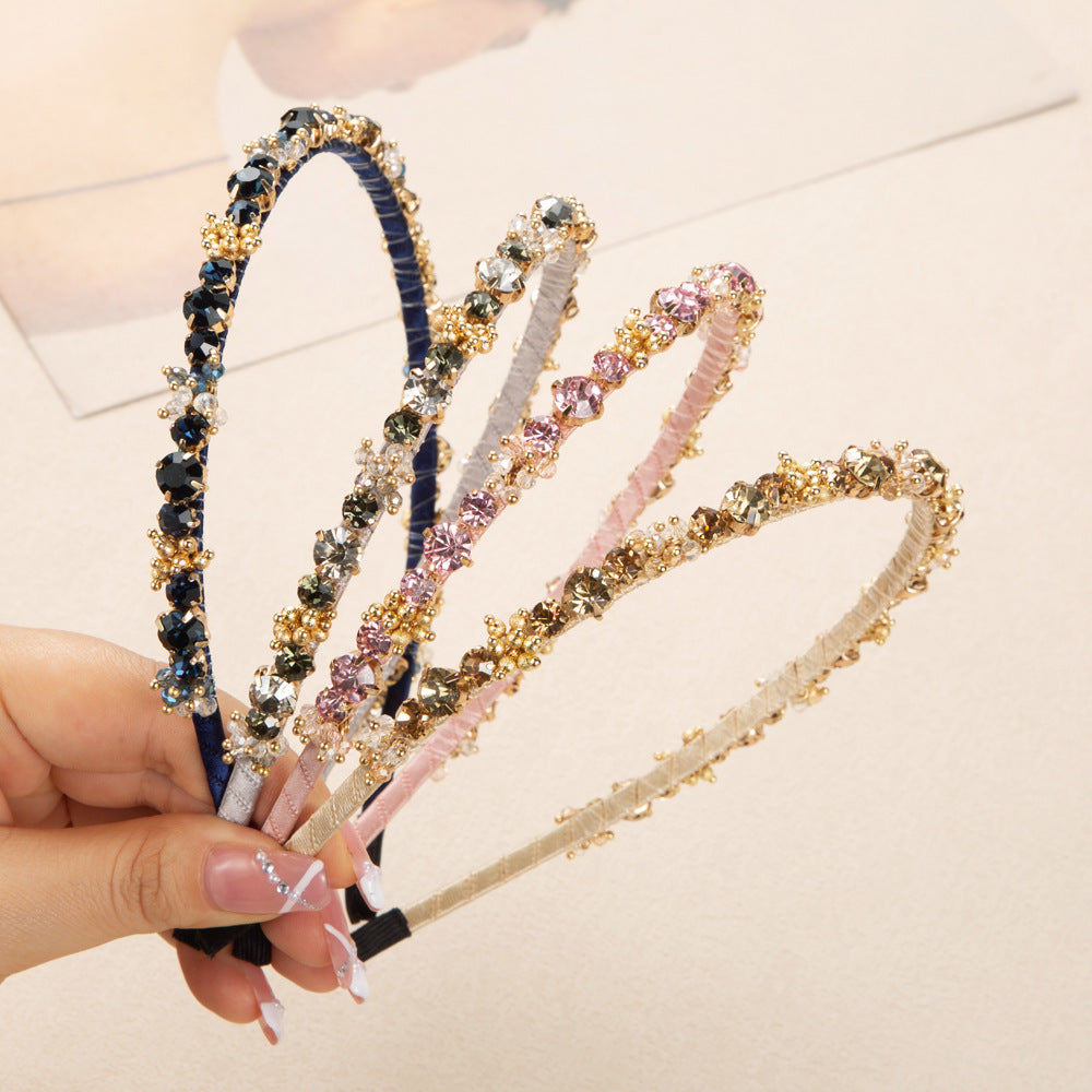 Heming headbands, Korean fashion crystal rhinestone headbands, French elegant hair accessories, banquet hairpins, thin edges, pink headbands