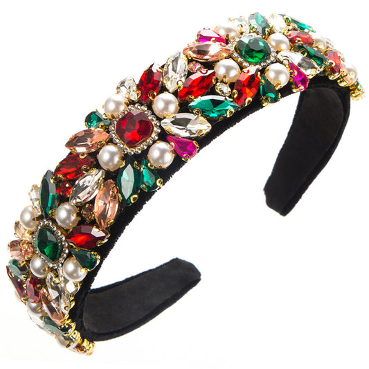 European and American retro court style baroque heavy industry headbands female velvet fabric wide-brimmed diamond pearl hair jewelry wholesale