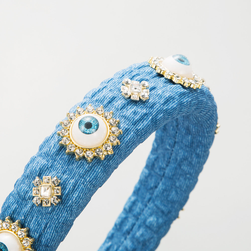 European and American trend, new personality, devil's eye, headband, female diamond-inlaid sponge, high skull, temperament, street photography hair accessories, hairpins