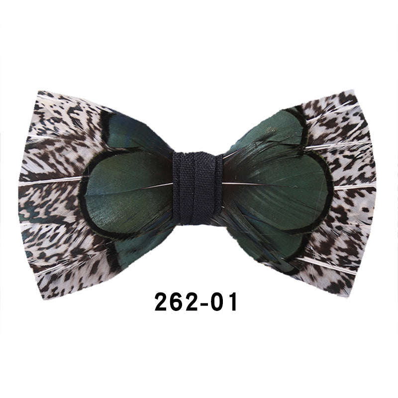 fresh green black and white striped feathers male host best man group butterfly wedding bow tie spot