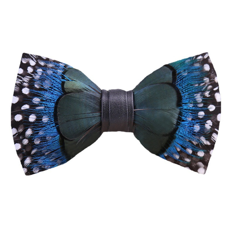 black and white dot peacock blue feather man host groom groomsmen group butterfly wedding bow tie spot