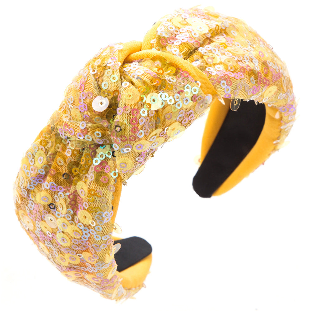 Korean sequins, knotted wide headbands, Internet celebrities, shiny travel headbands, sweet temperament, fairy hair accessories, cross-border supply