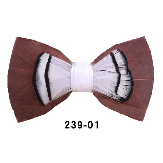 239 khaki gray feather men's bow tie men's wedding bow tie men's bow tie pink collar flower tie