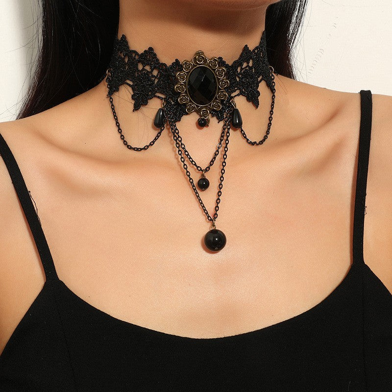 New Parisian vintage lace clavicle chain gothic antique women's statement accessory lace pendant necklace clavicle