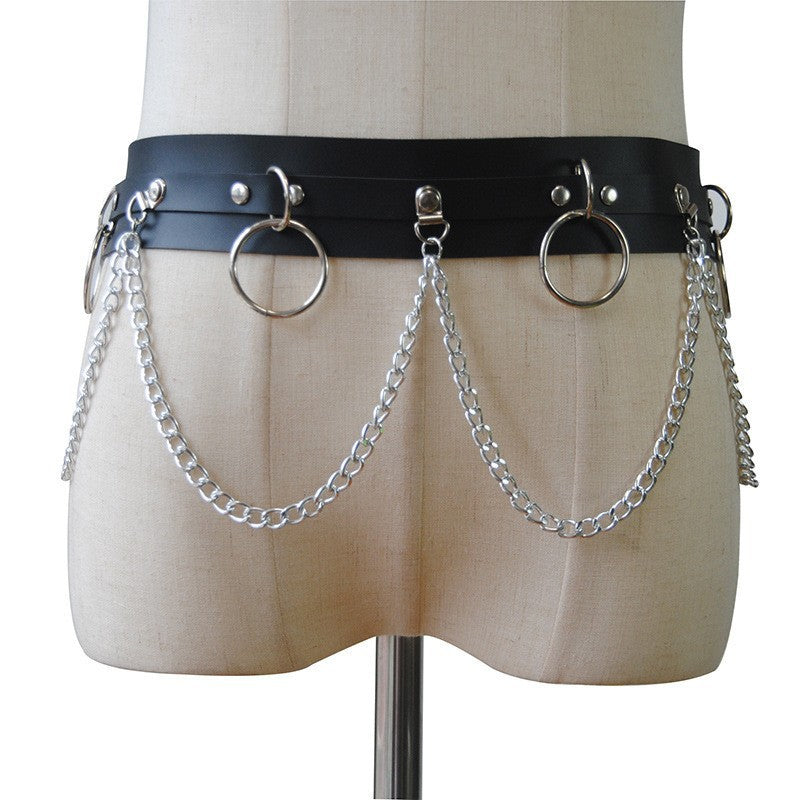 2024 New European and American Cross-border Jewelry, Sexy Punk Hip-hop Waist Chain, Personality Exaggerated, Leather Belt Body Chain