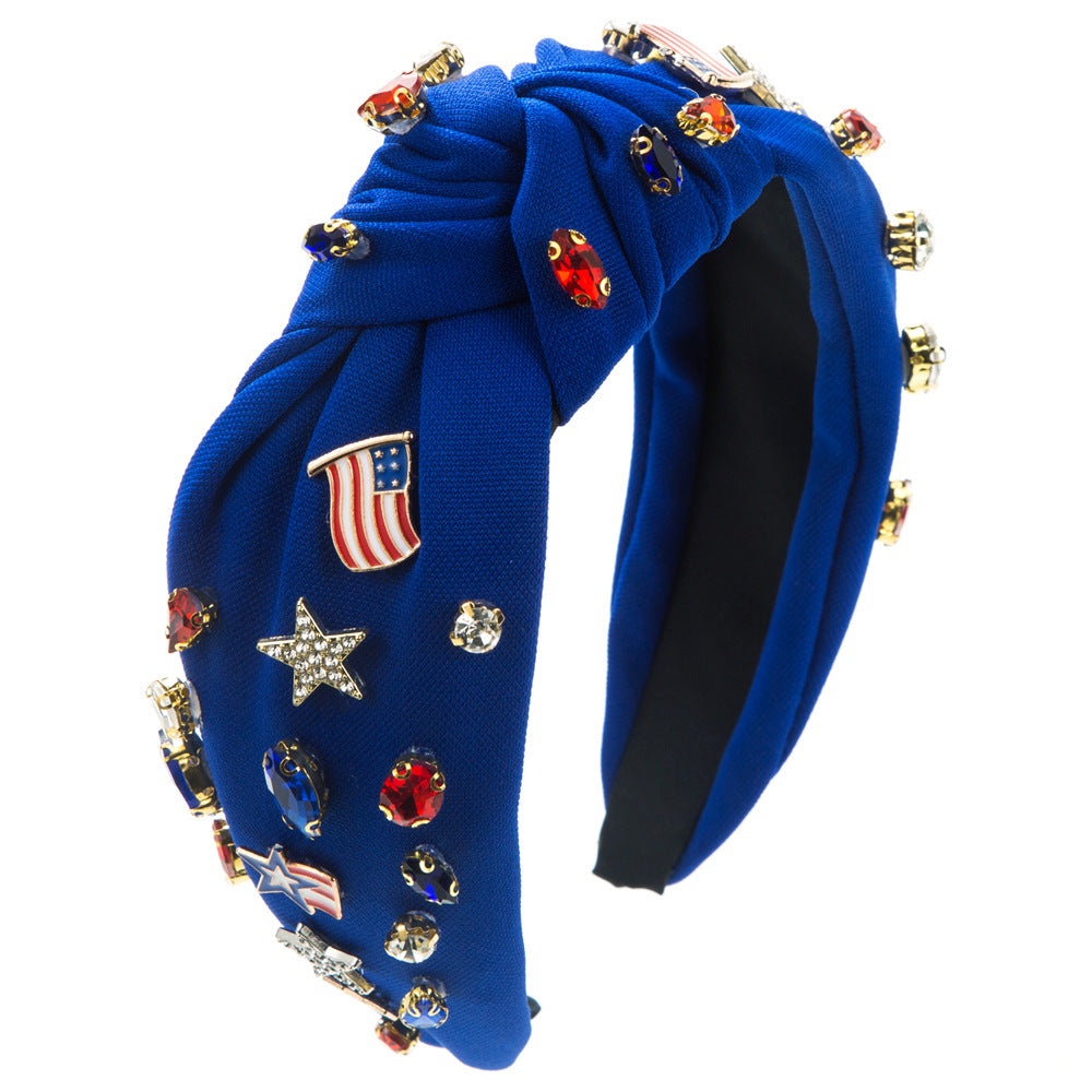 European and American new creative independence day headbands knotted wide-brimmed diamond-studded dripping oil American flag hair accessories cross-border supply