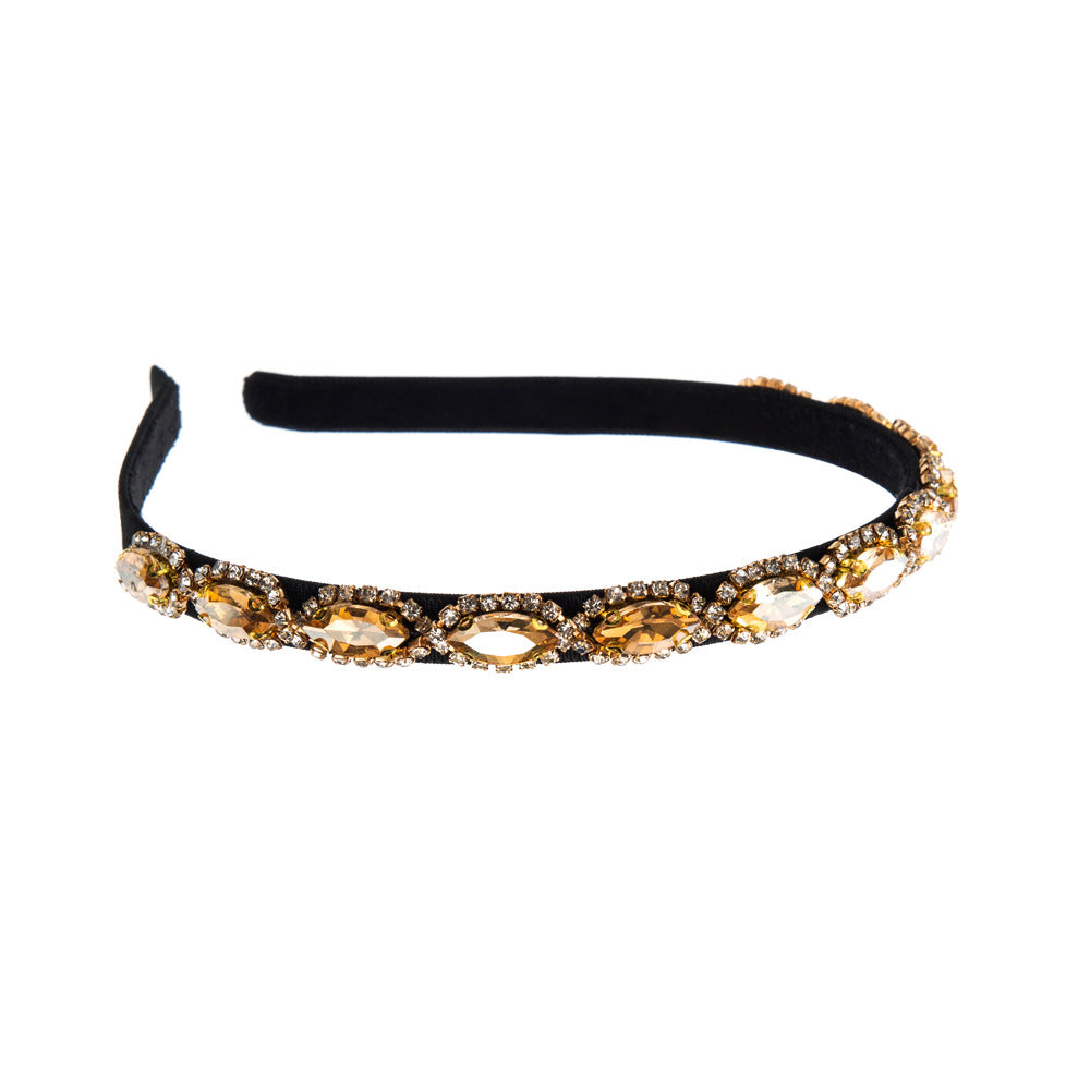 New Korean Fashion Luxury Color Diamond Gem Headband Women's Baroque Diamond Slim Edge Temperament Headband Wholesale