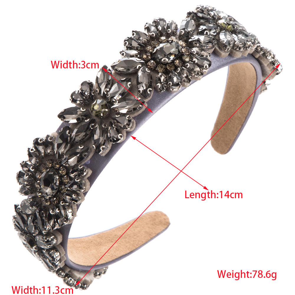 European and American new retro baroque heavy industry full diamond headband, feminine temperament, versatile, fashionable, high-end glass drill bit hoop