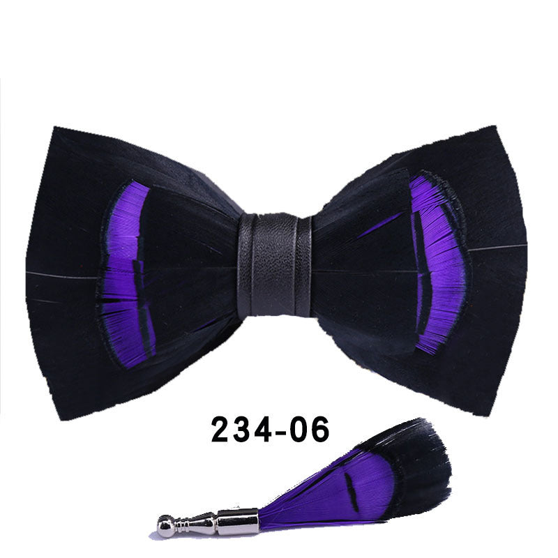 234 blue feather bow tie men's shirt groomsman group pot butterfly wedding host flower collar