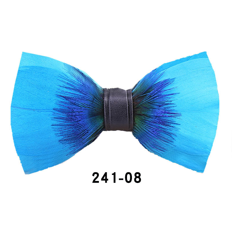 241 Peacock Blue Feather Man Hosts the Party Groom Groomsman Group Butterfly Wedding Bow Tie Spot