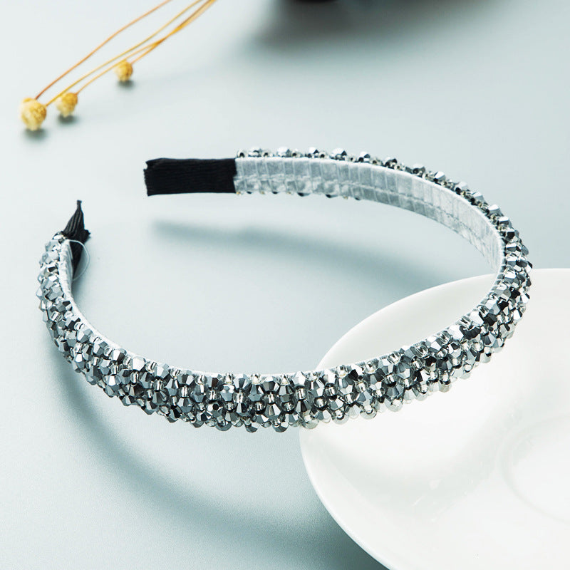 Heming headband Korean version of the new hairpin with thin edge crystal handmade beads, fashionable and simple hair pressure face band headband accessories