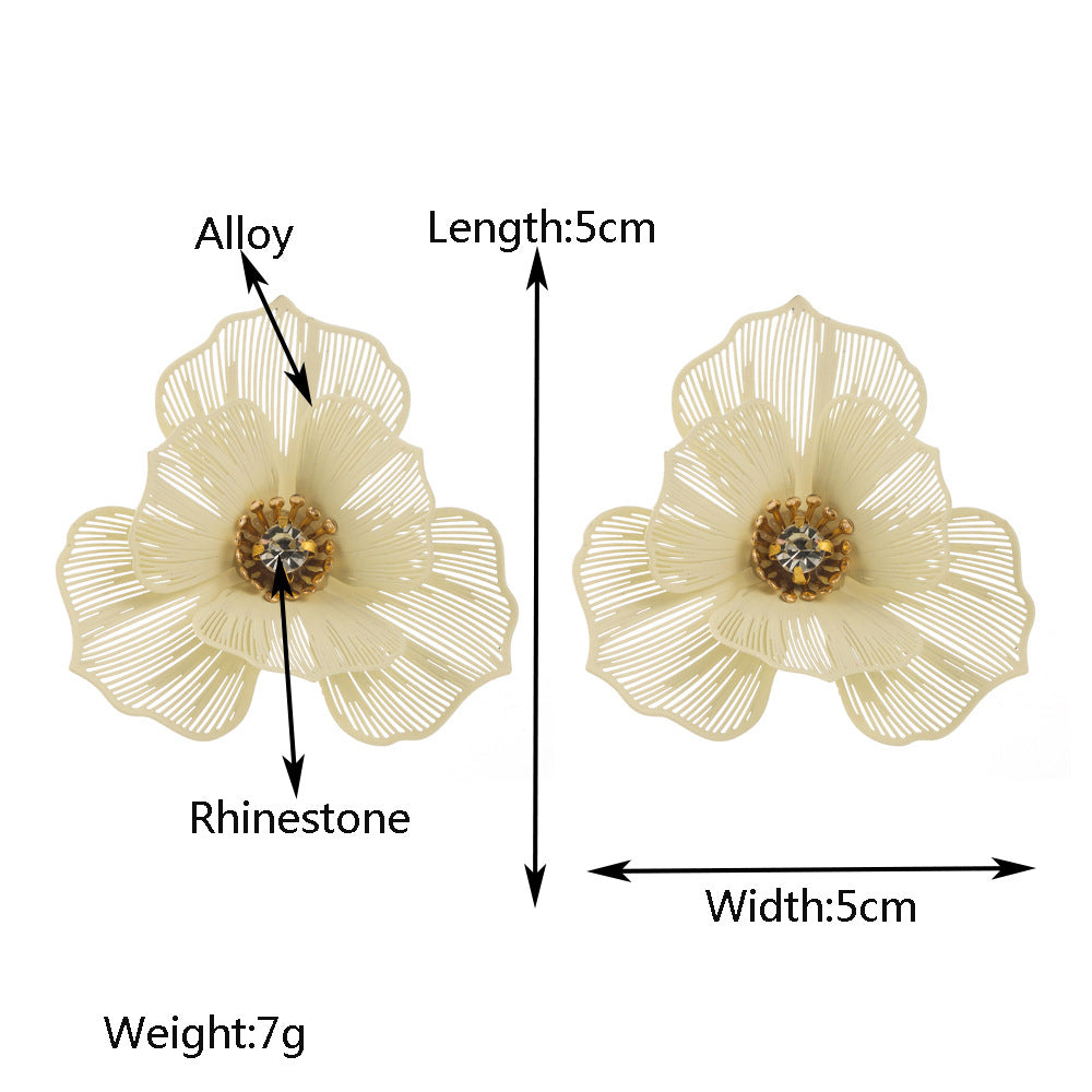 European and American new summer floral earrings, women's alloy inlaid diamond multi-layer stud earrings, sweet temperament, light luxury, high-end earrings