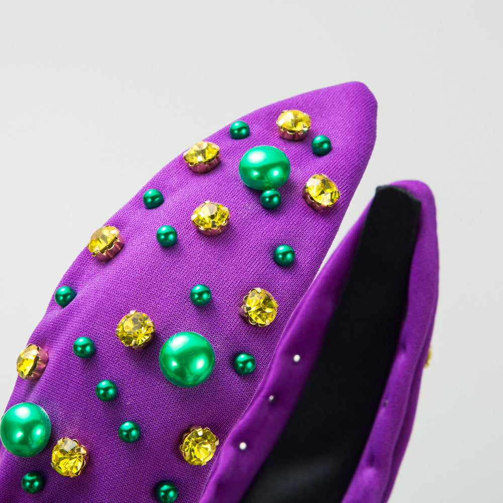 Cross-border popular European and American pearl rhinestone headbands, light luxury twisted fabrics, high skull headbands, face washing, and headwear