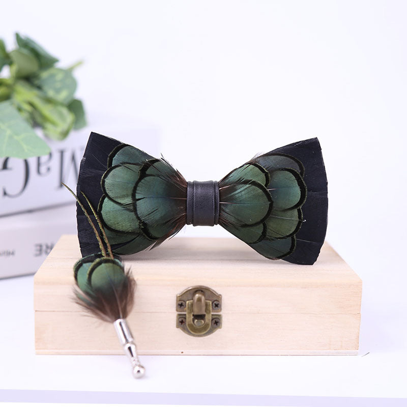 277 dark blue and green feather bow tie men's host groom groomsmen group butterfly wedding bow in stock