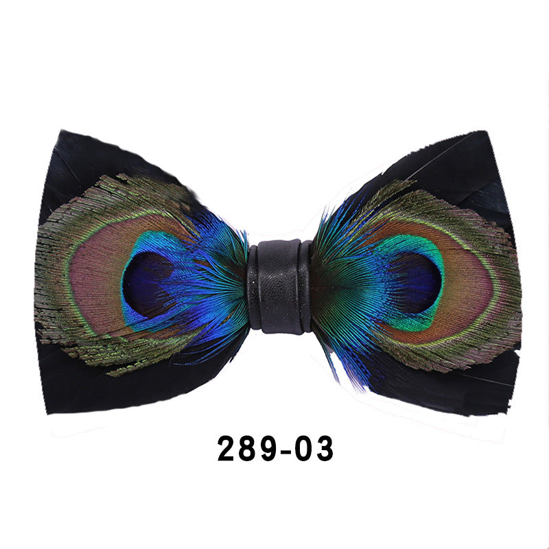 289 male bow tie peacock big eyes blue feather wedding groom male wedding best man bow in stock