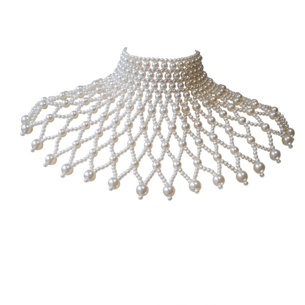 New European and American jewelry necklaces, hand-woven openwork air pearl shawls, chest bracelets, fan-shaped garments, body chains