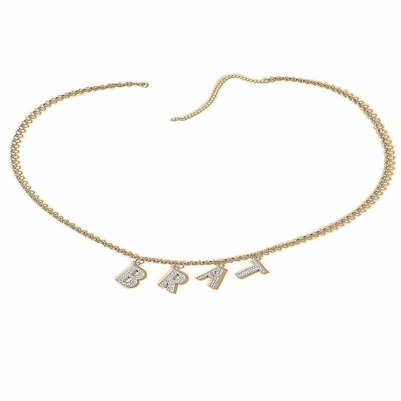 New European and American cross-border jewelry, personalized diamond-encrusted large letter pendant waist chain, women's simple and versatile waist ornament, body chain