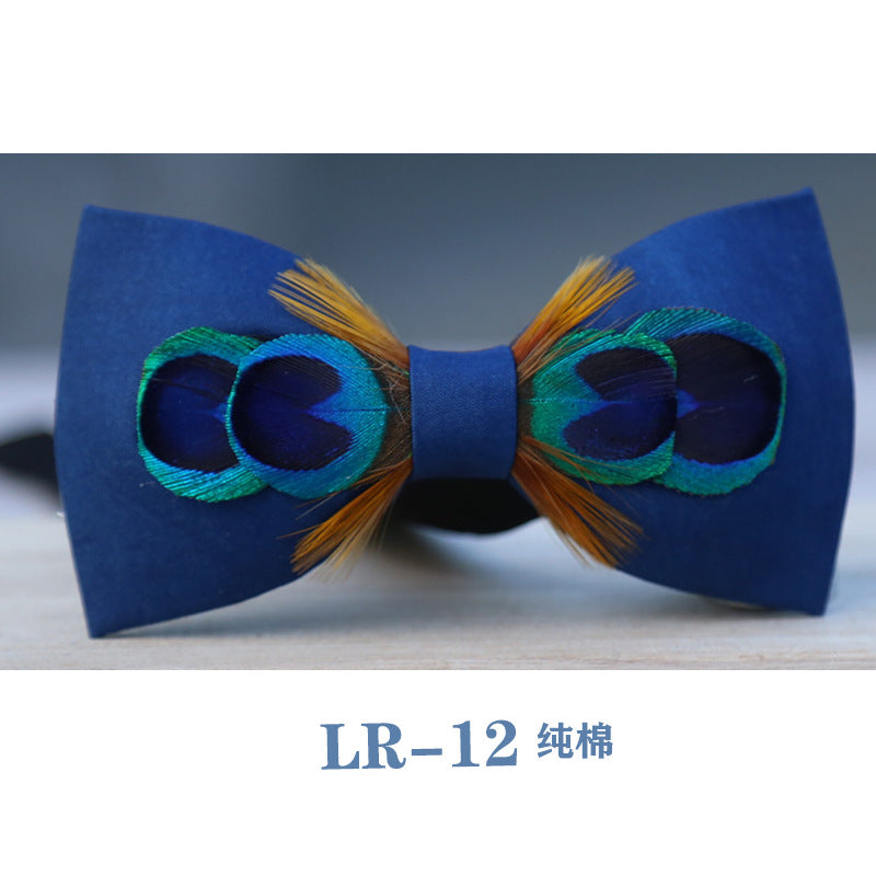 Formal wear men's blue dye bow tie feather collar flower bow tie blue spot bow tie men's bow host accessories