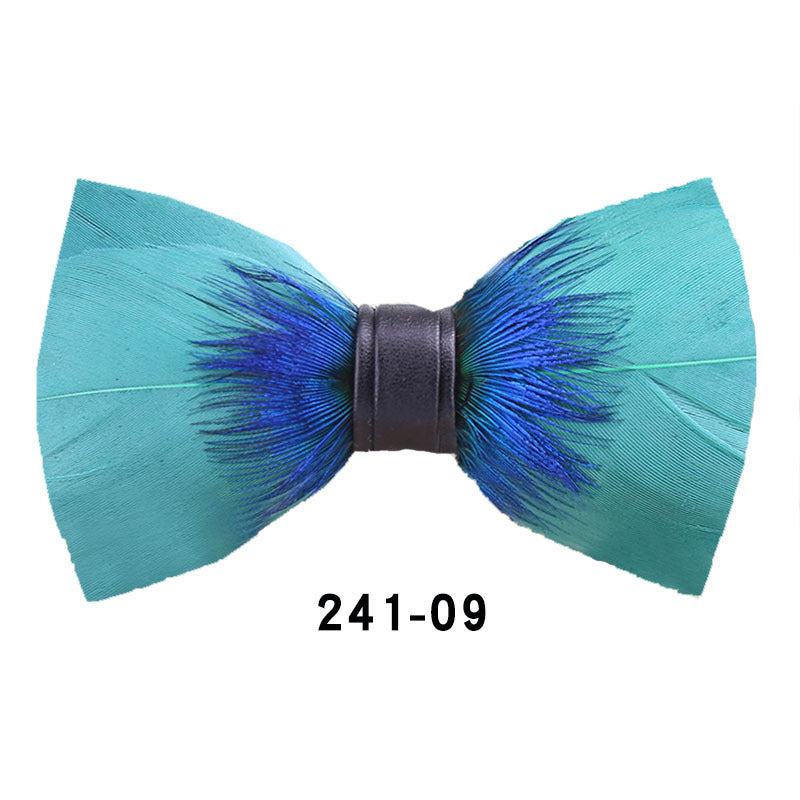 241 Peacock Blue Feather Man Hosts the Party Groom Groomsman Group Butterfly Wedding Bow Tie Spot