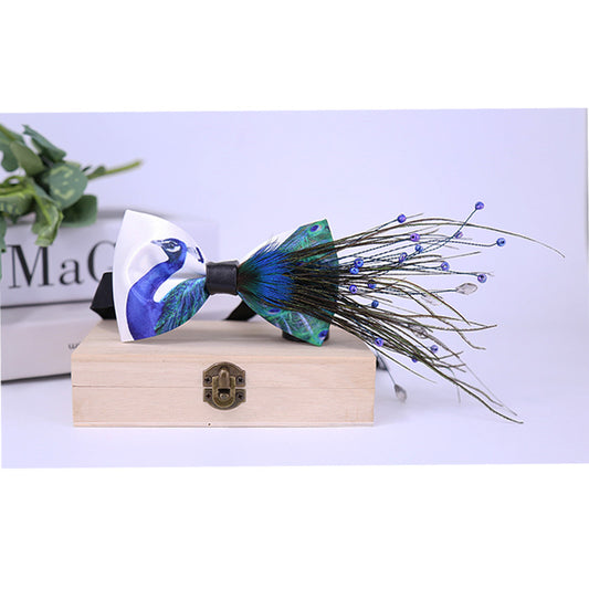 292 peacock blue beaded feather bow tie flower men's children's clothing butterfly wedding ceremony men's bow tie