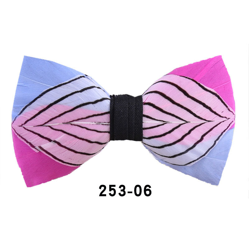 253 Black & White Striped Feather Bow Tie Men's Wedding Banquet Suit Accessories Shirt With Box Bow