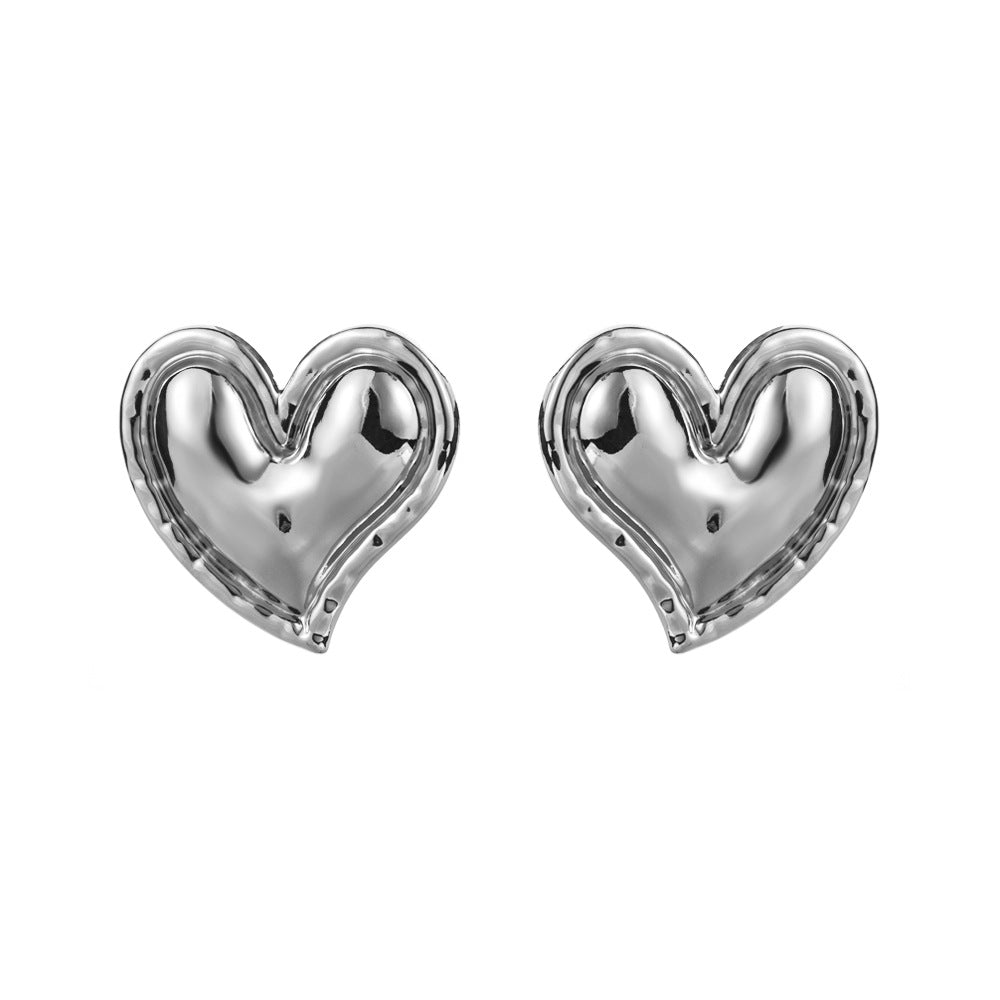 vintage vintage plain gold love heart S925 silver needle earrings women's European and American cross-border new temperament high-end earrings