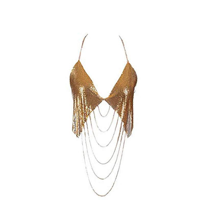 New European and American cross-border jewelry, sexy bikini, personalized body clothing chain, metal sequins, chest chain hot sale