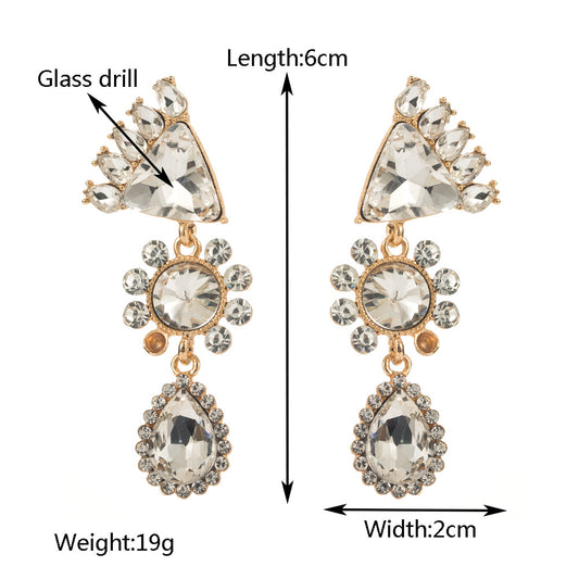 European and American exaggerated multi-layer pear-shaped long earrings, women's diamonds, light luxury, retro fashion stud earrings, cross-border supply