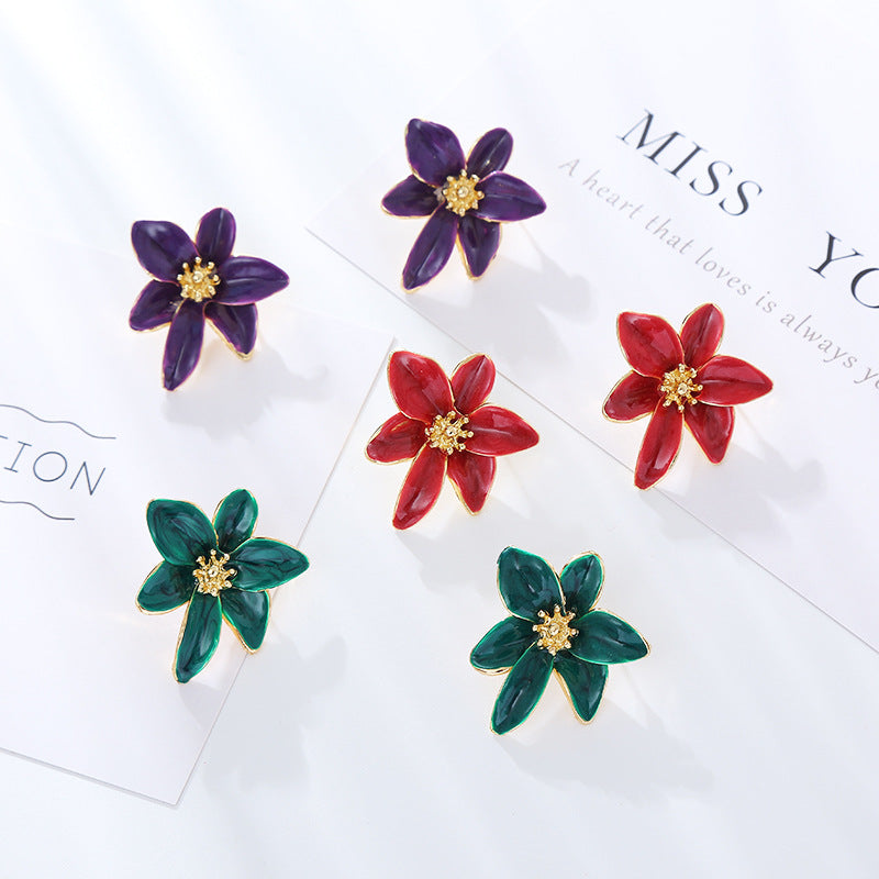 Korean version of small fresh ins wind flower earrings female alloy dripping oil flower stud earrings trend earrings wholesale earring